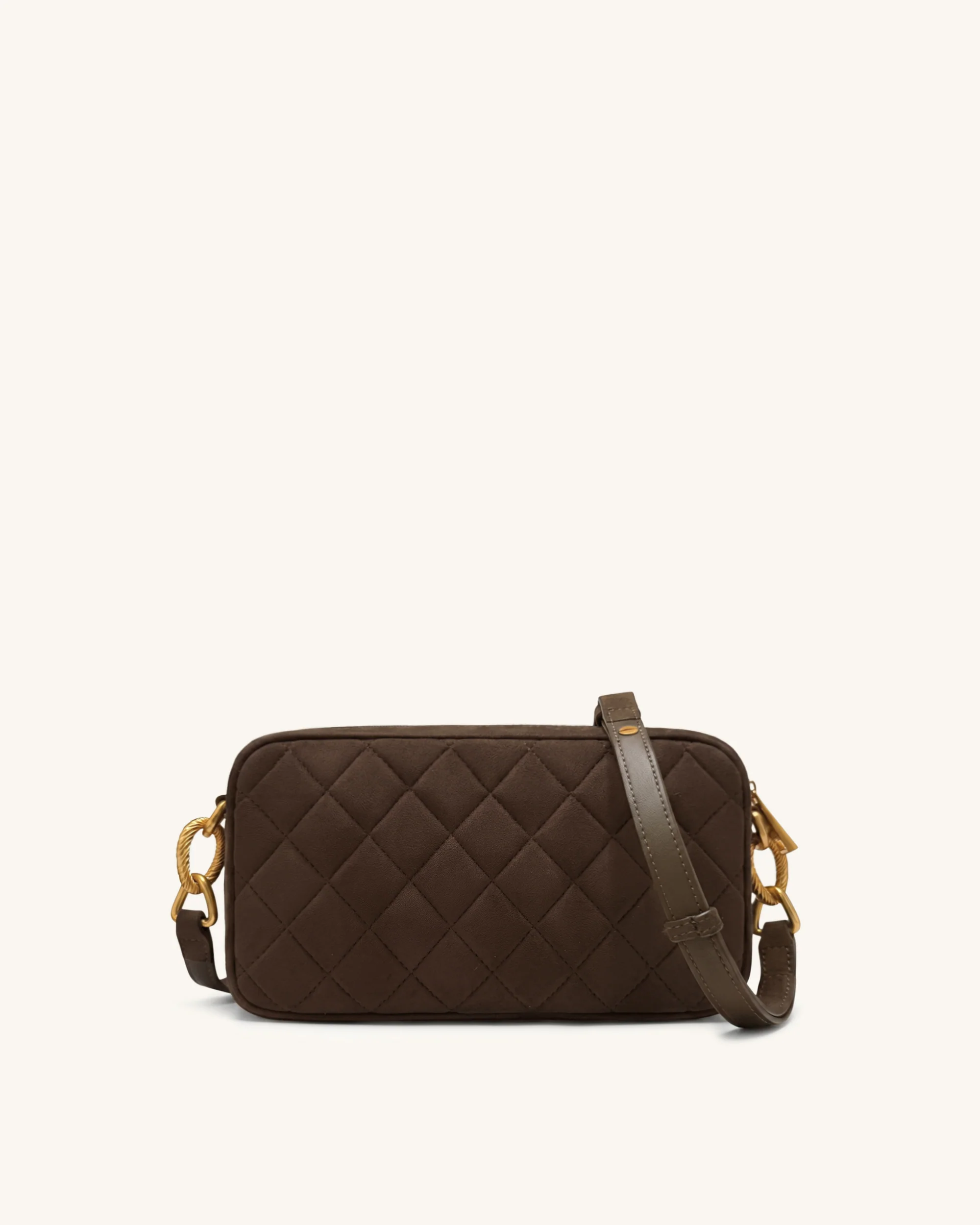 Riley Faux Suede Dachshund Quilted Shoulder Bag - Dark Brown