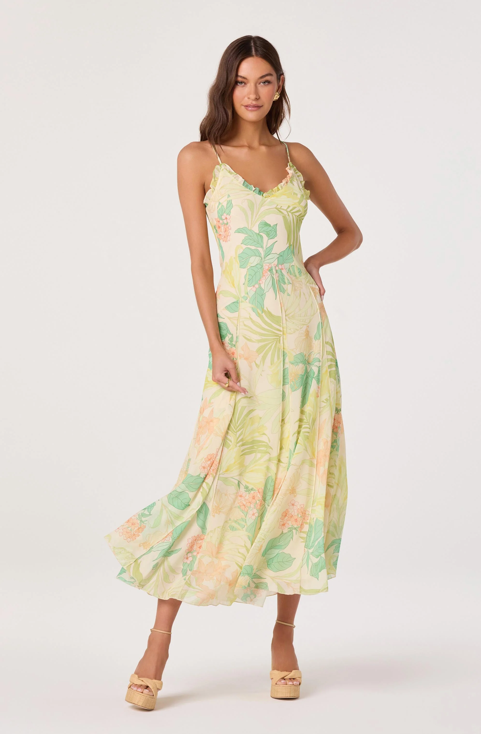Hana Ruffle Trim Chiffon Maxi Dress