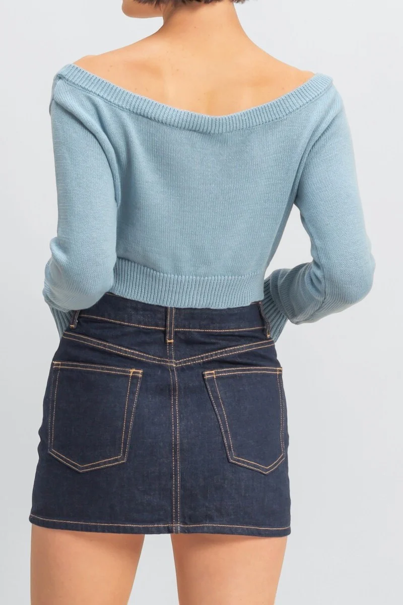 Off-The-Shoulder Cropped Button-Front Sweater