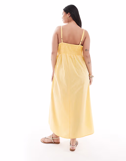 Pieces Curve cami midi dress in pale yellow stripe