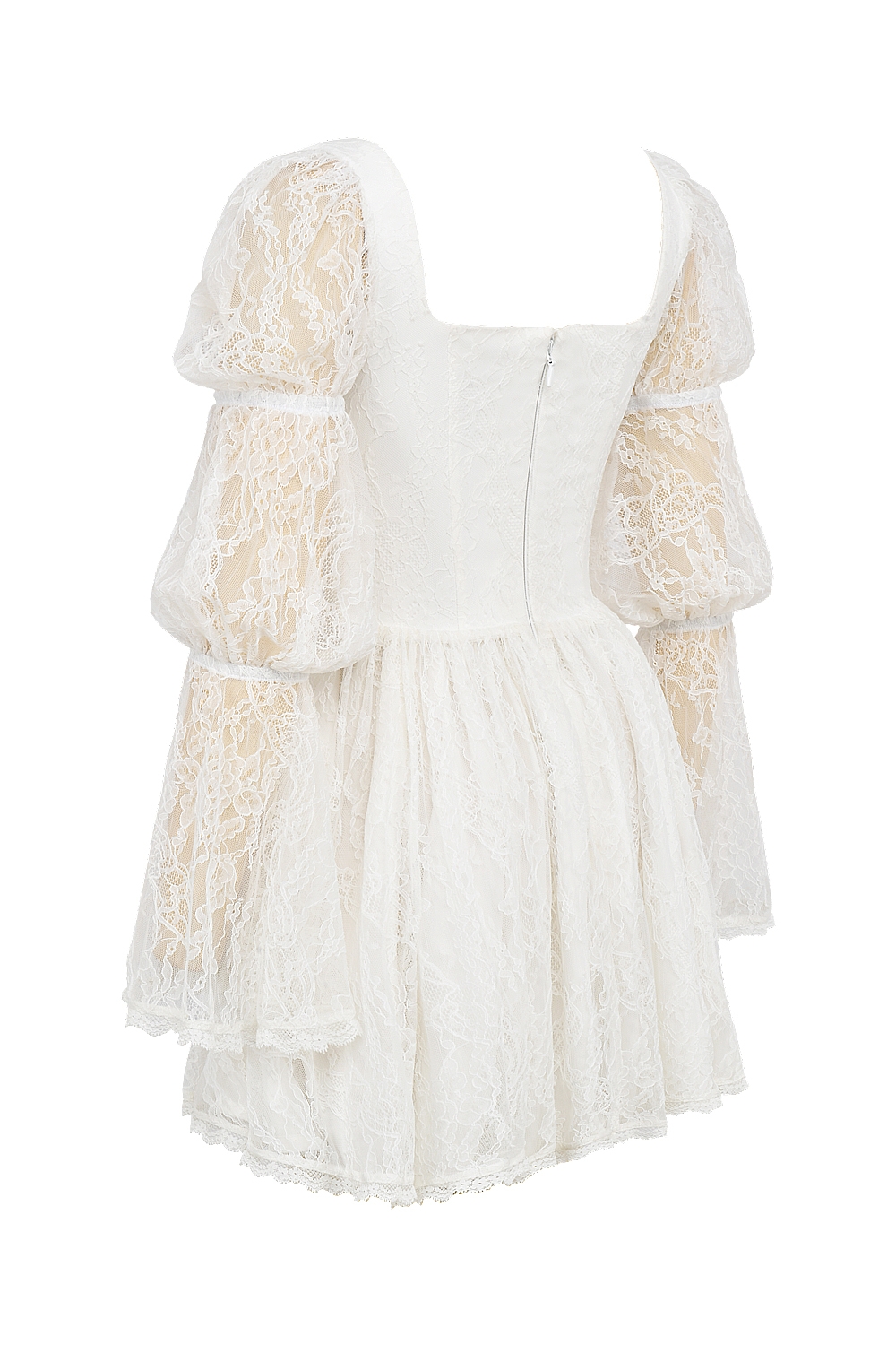 White Lace Puff Sleeve Mini Dress
