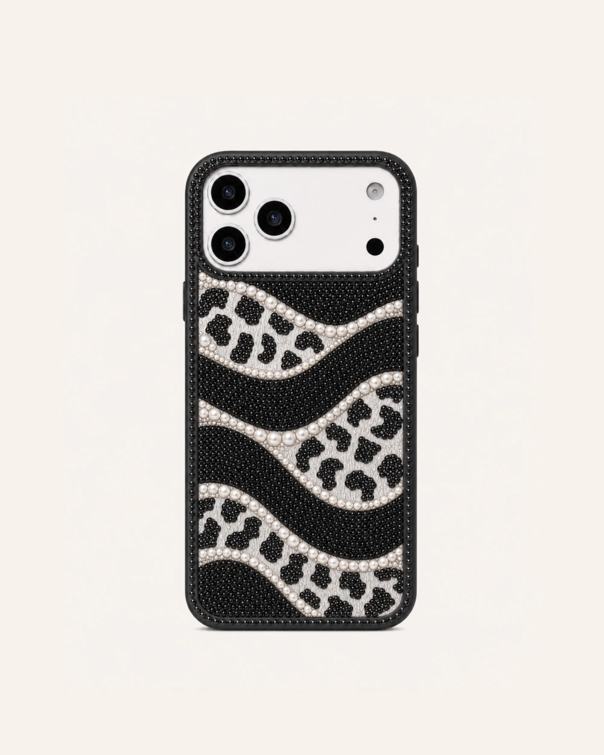 Leopard Pearl Wave Phone Case – Black