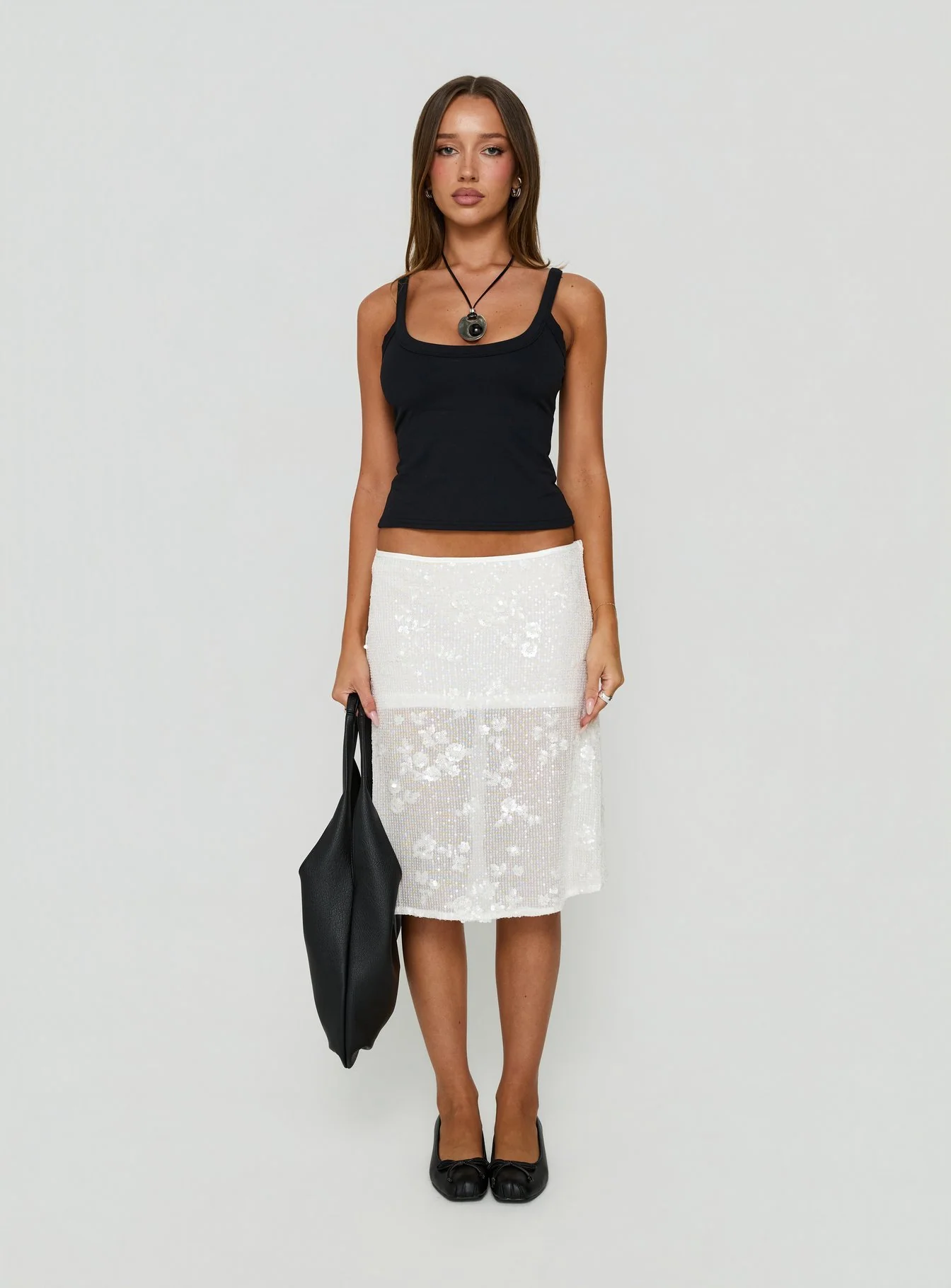 Heart Stealer Sheer Sequin Midi Skirt White