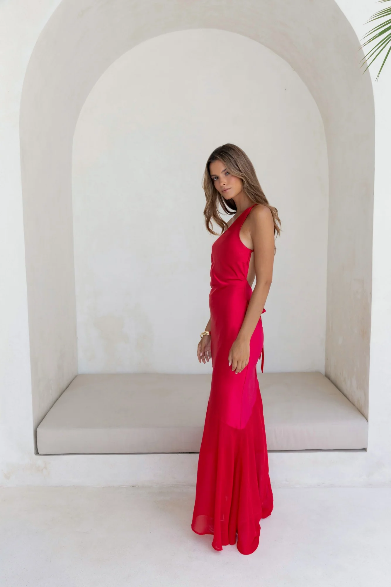 Chase The Thrill One Shoulder Satin Maxi Dress Red - luluinthesky