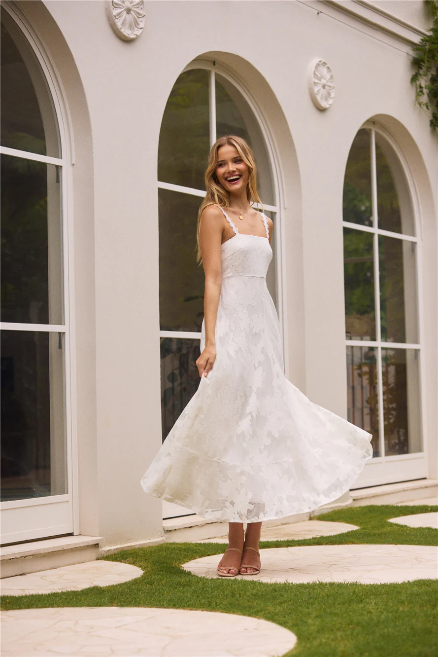 Garden Romance Midi Dress White - luluinthesky