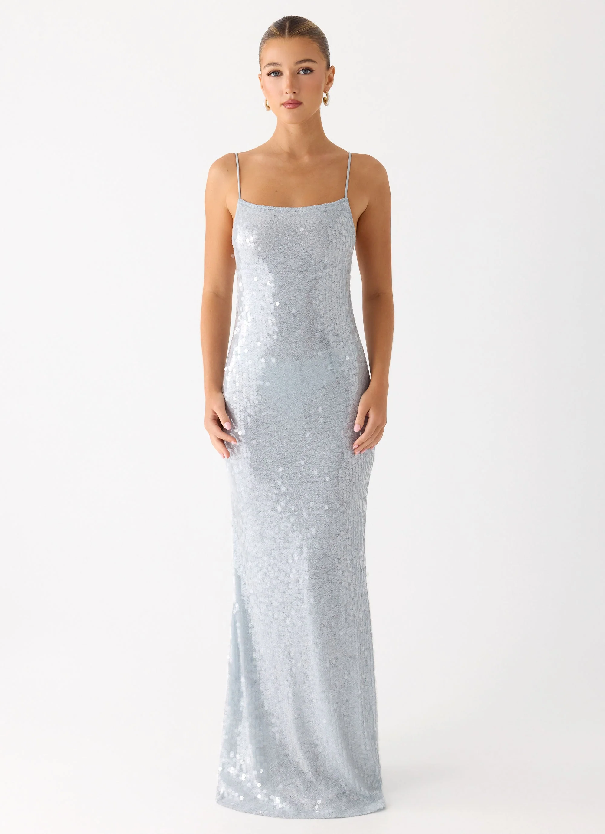 Solo Sequin Maxi Dress - Misty Blue - luluinthesky