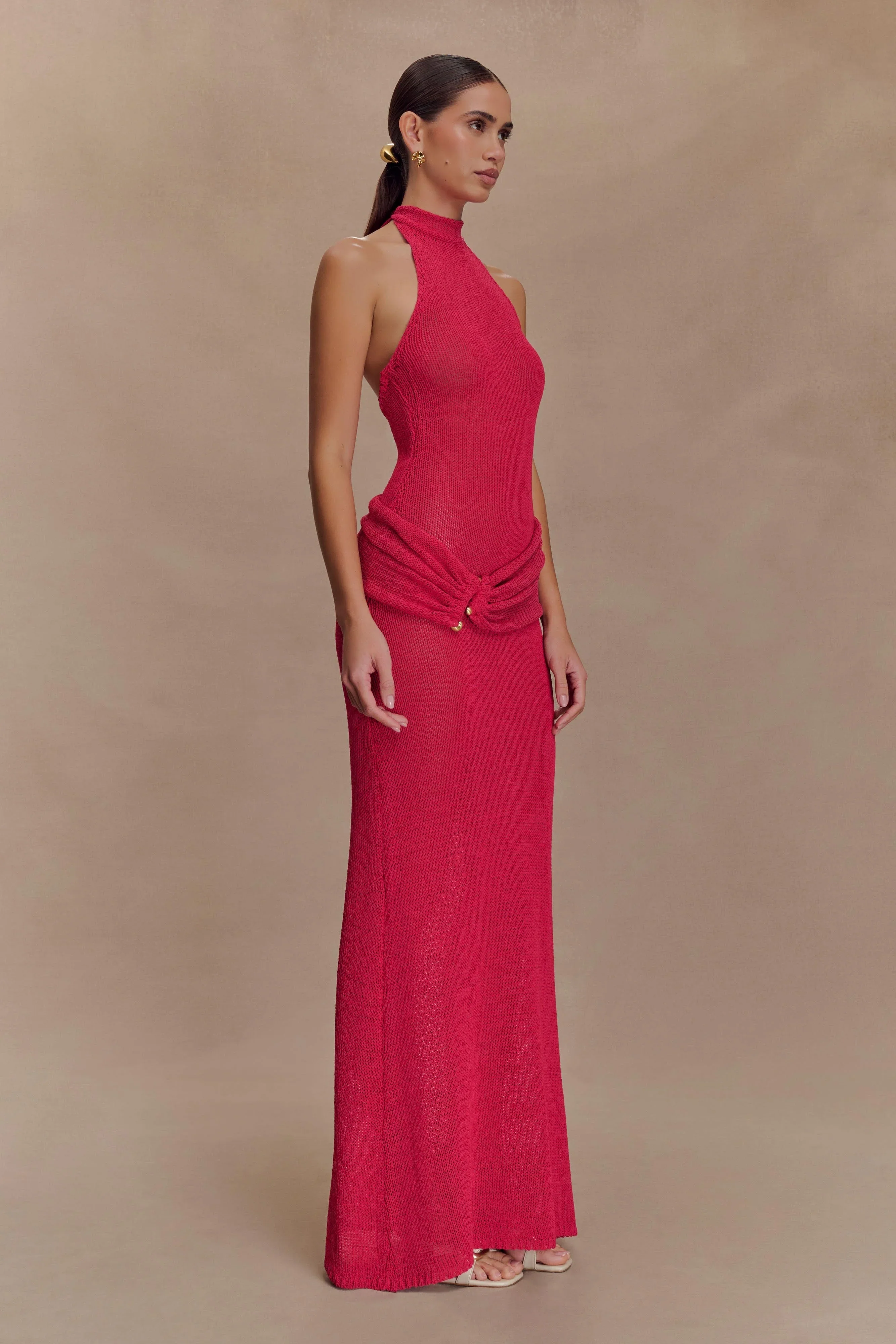 Reece Halter Knit Maxi Dress - Dragonfruit