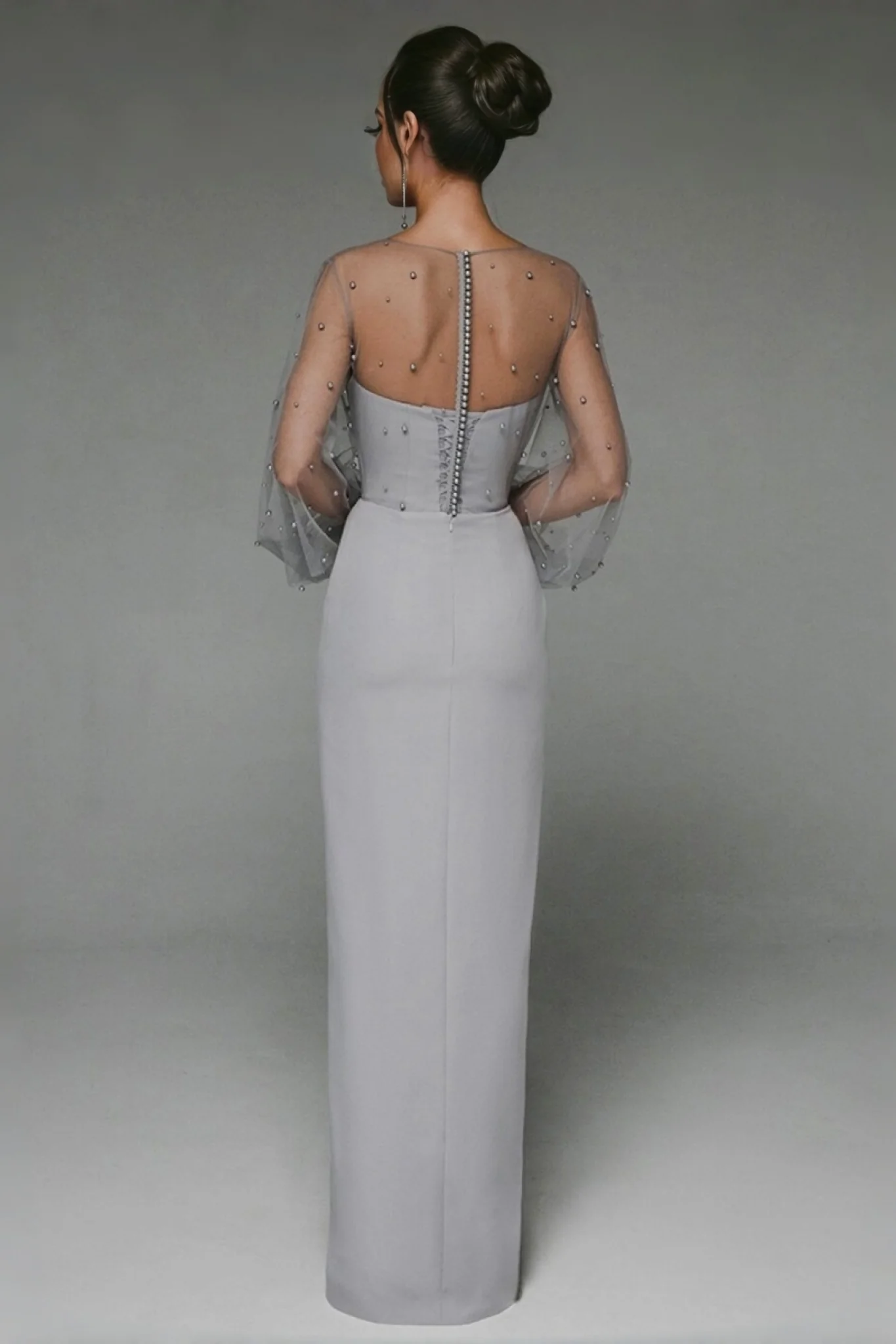 Alena Sheath Pearl Maxi Dress-Grey