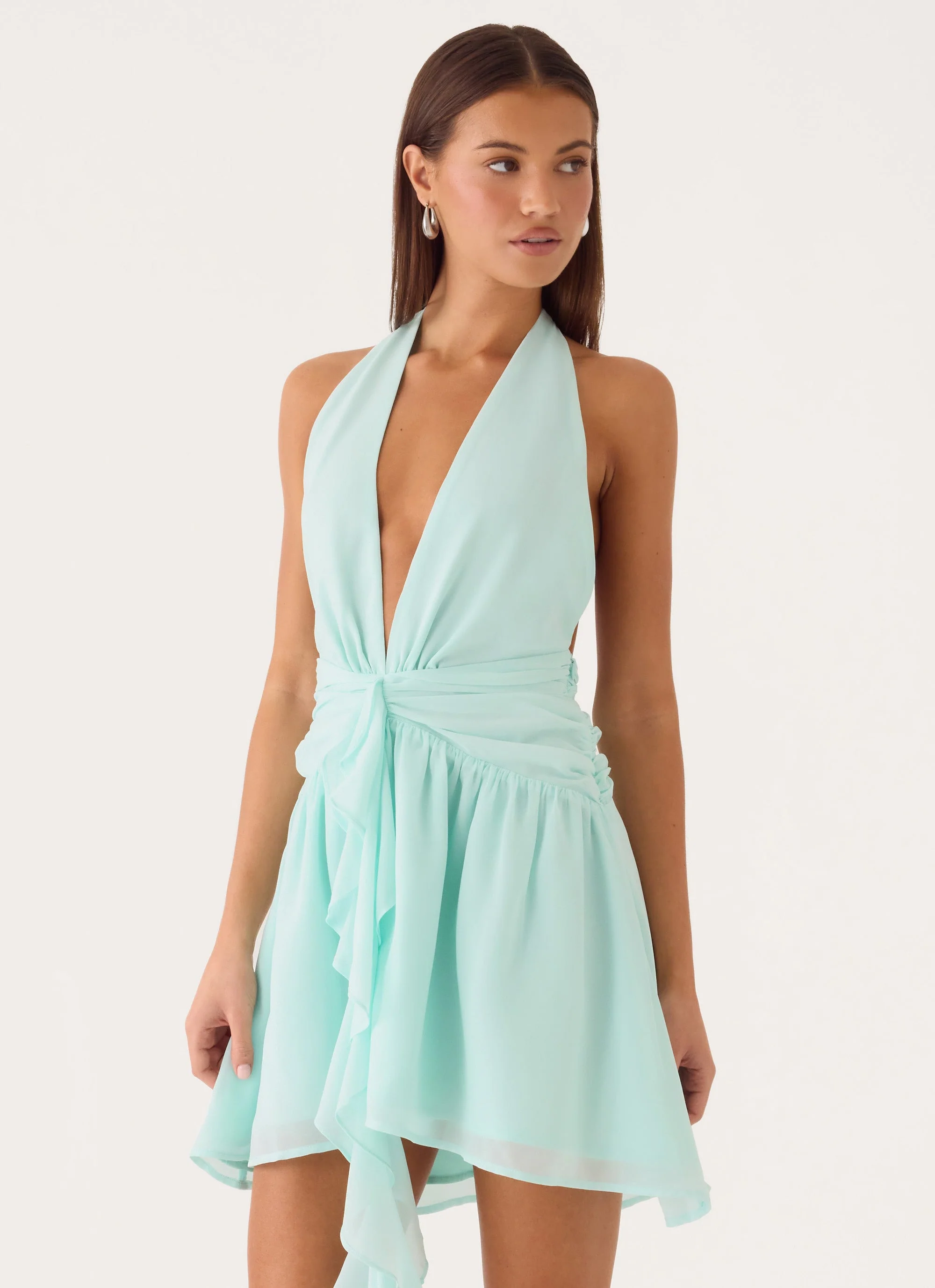 Guide You Halter Neck Mini Dress - Aqua