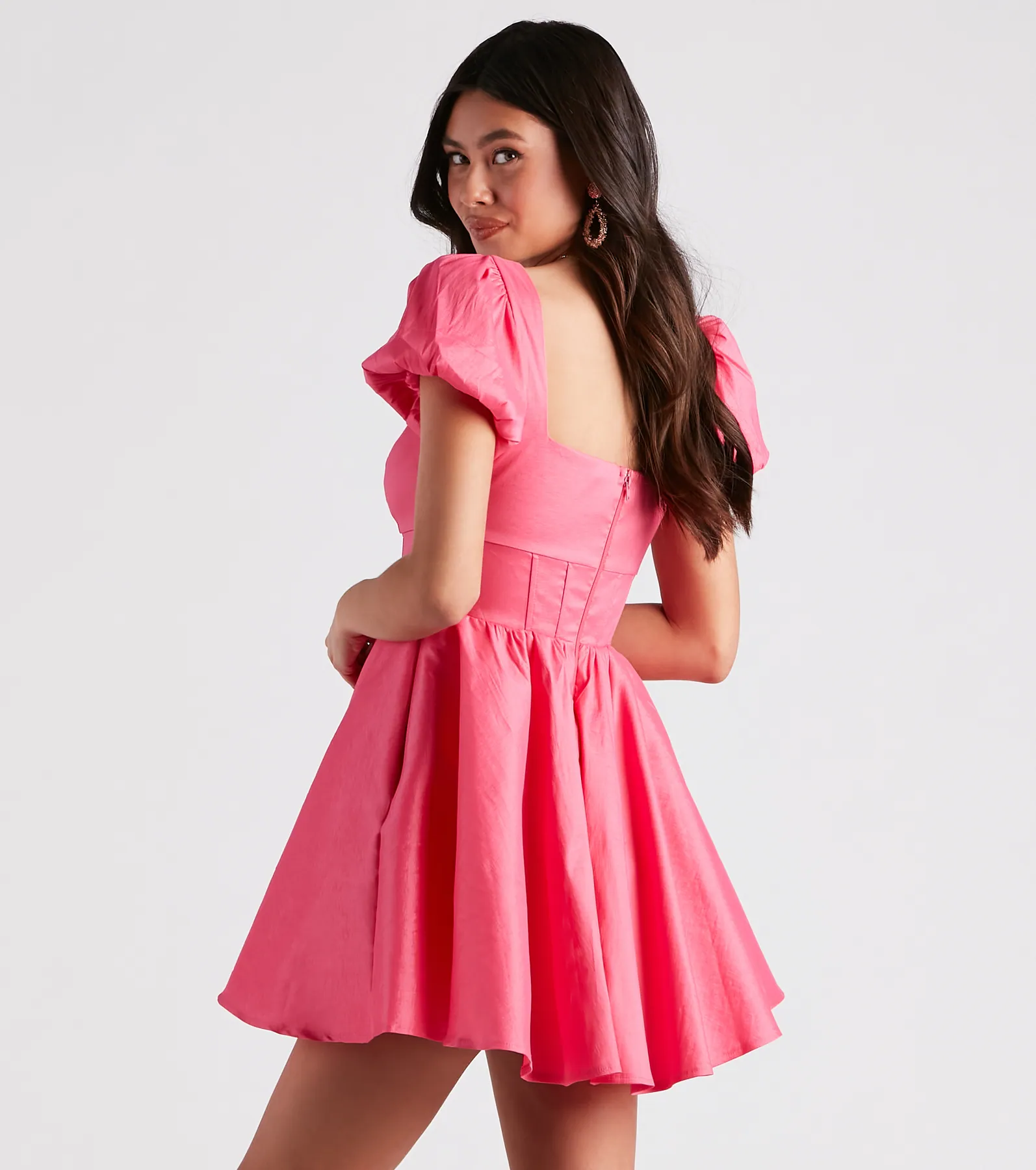 Bri Taffeta Puff Sleeve Party Dress