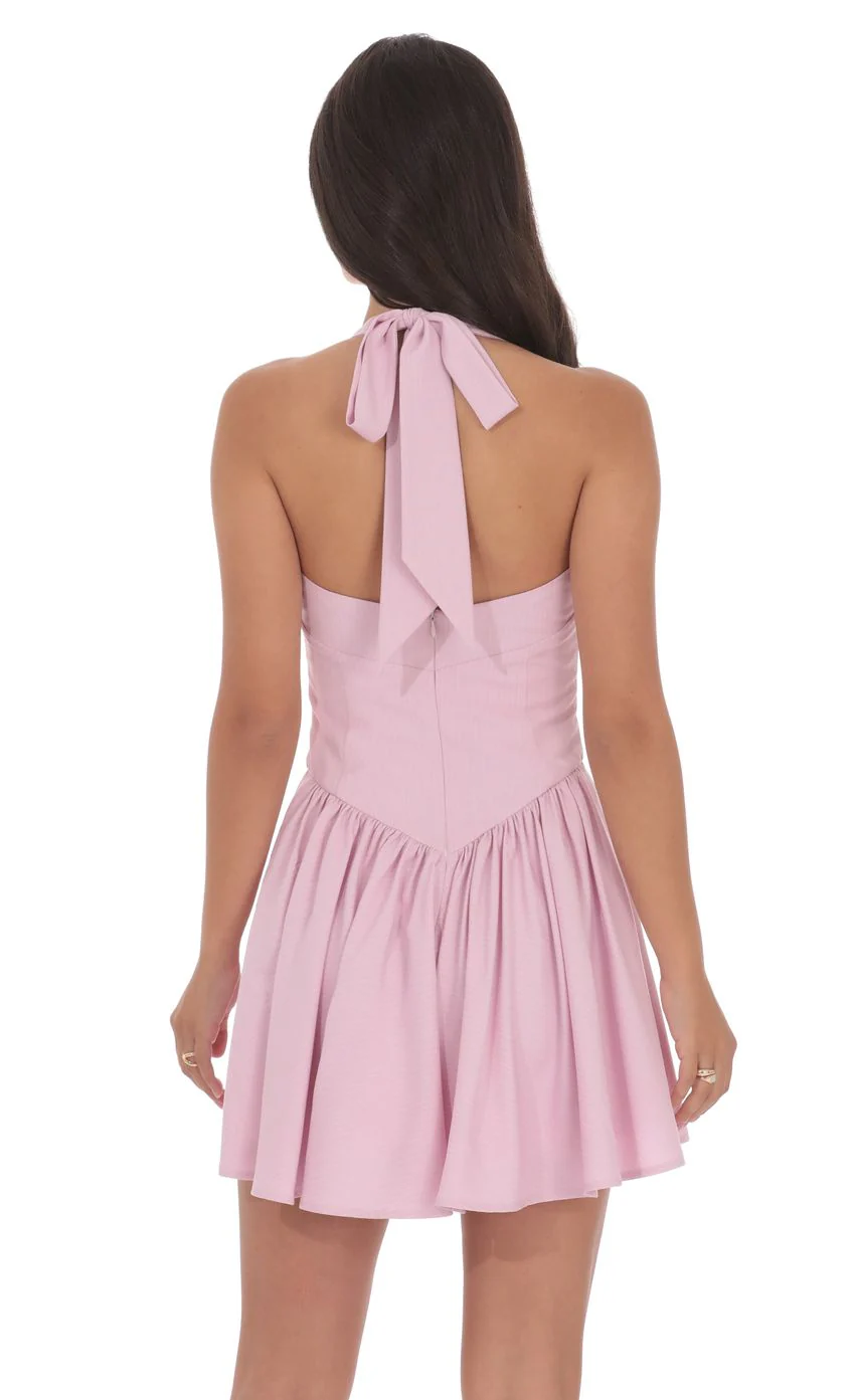 Pinstripe Halter A-line Dress in Pink - luluinthesky