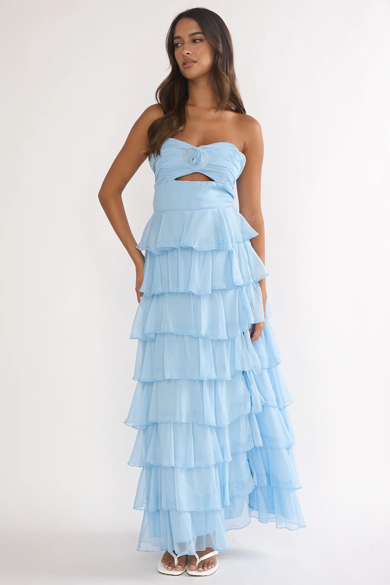 Janelia Layered Frill Maxi Dress Blue