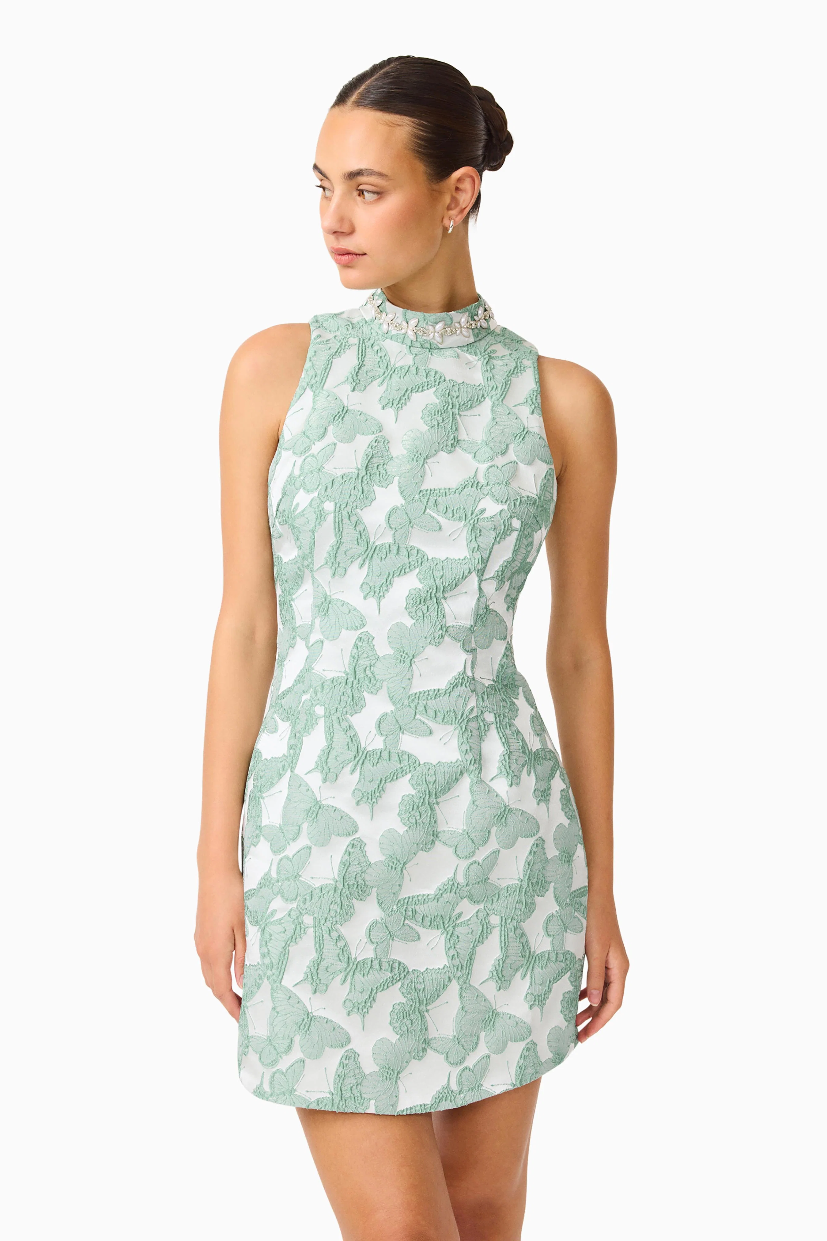 Lisette High Neck Mini Dress in Sea Green