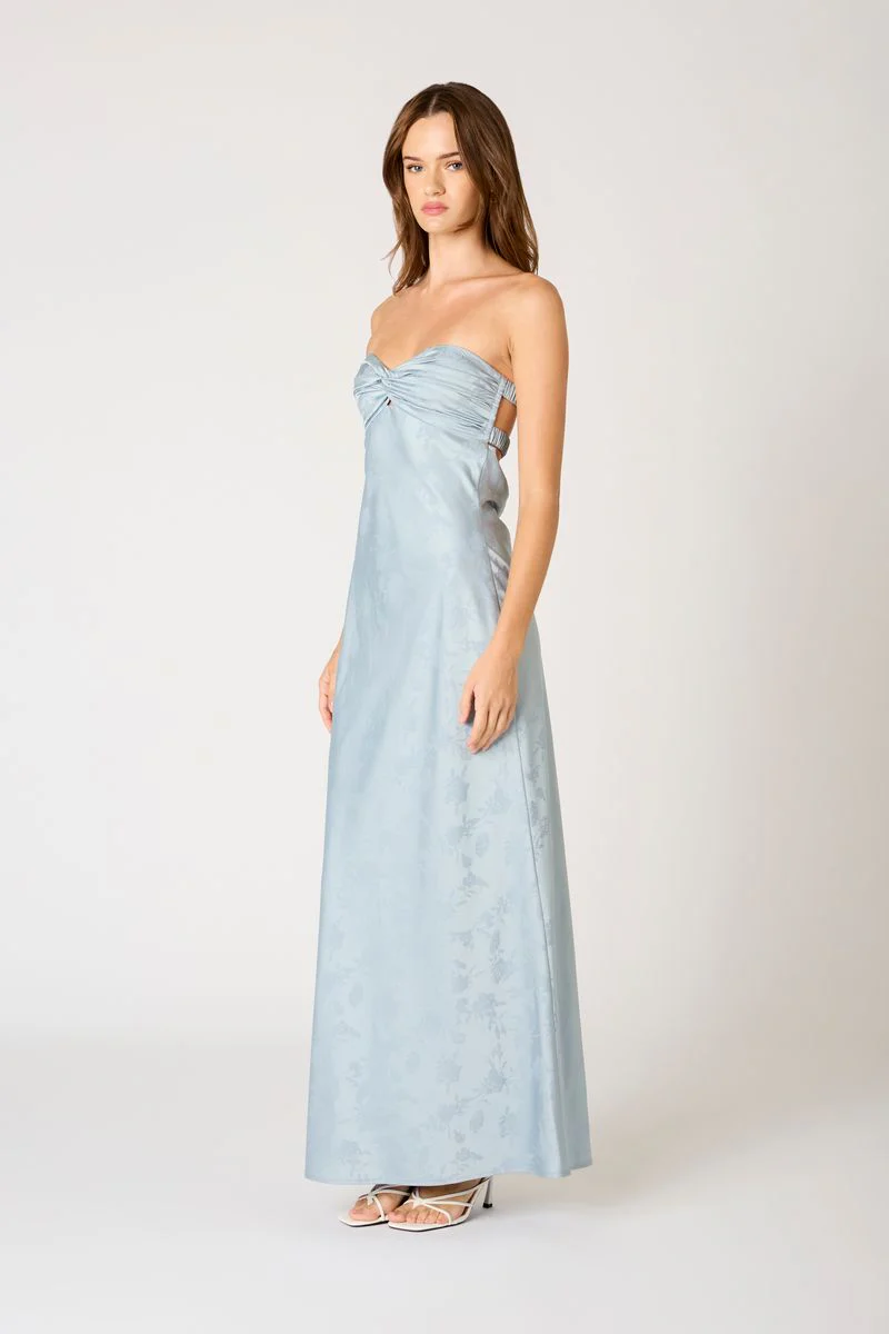 Jacquard Strapless Satin Maxi Dress