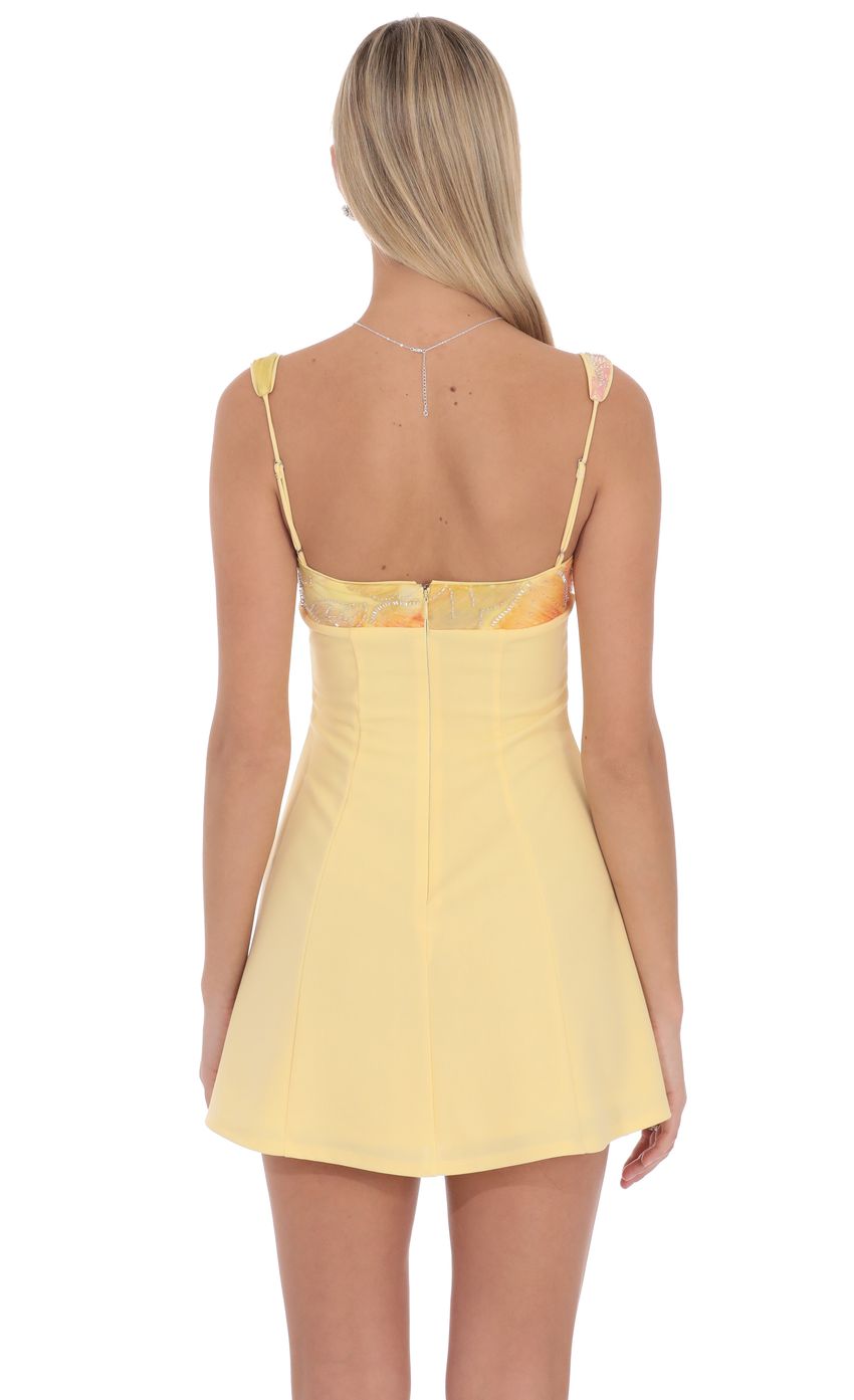 Floral Bust Flare Mini Dress in Yellow