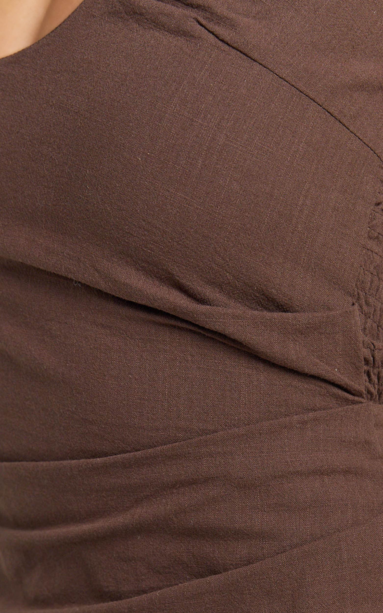 Murray Midi Dress - Deep U Halter Neck Dress in Chocolate