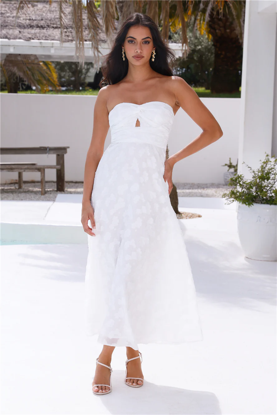 Talk About Yourself Strapless Maxi Dress White - luluinthesky