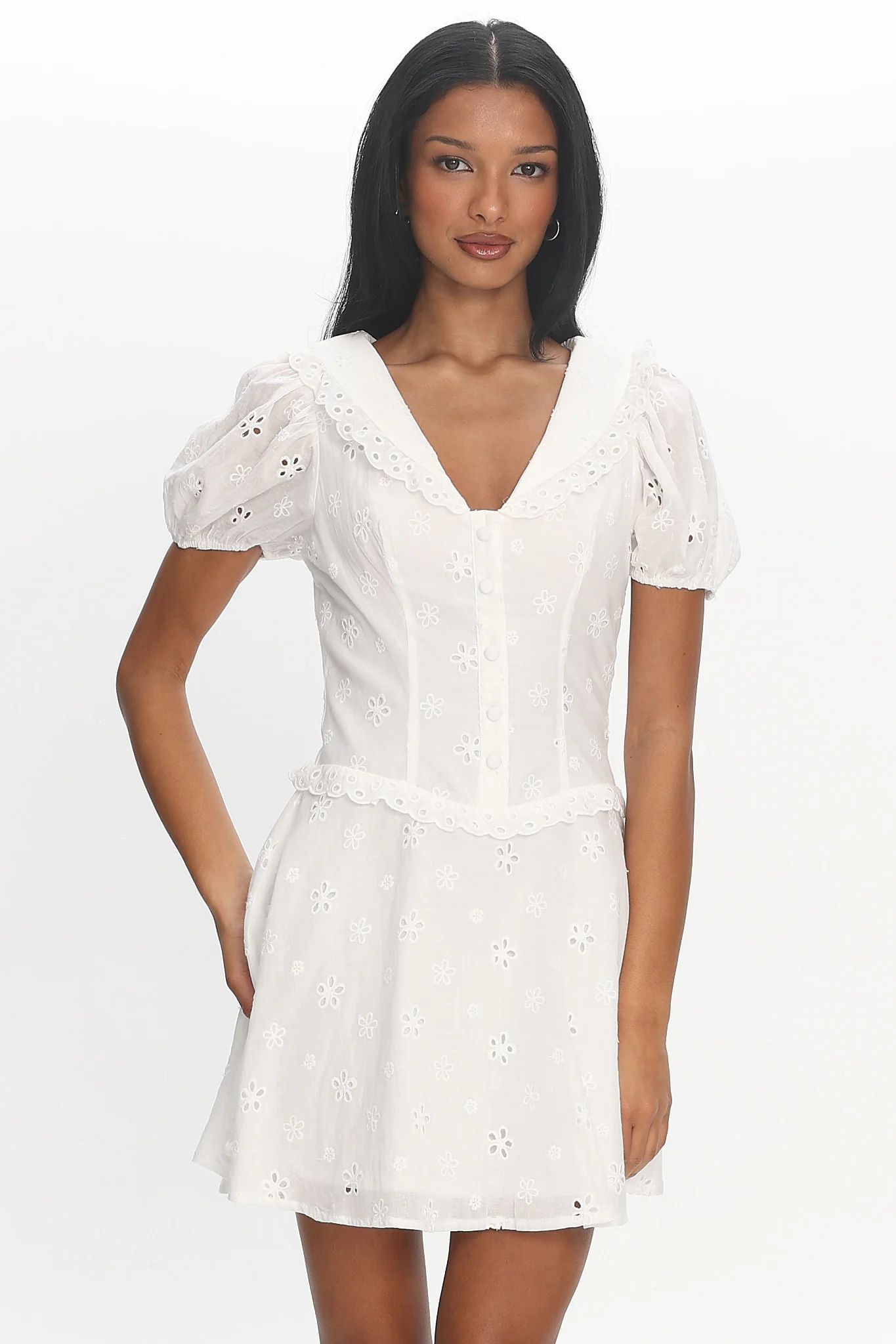 Aylin Collared Eyelet Mini Dress White