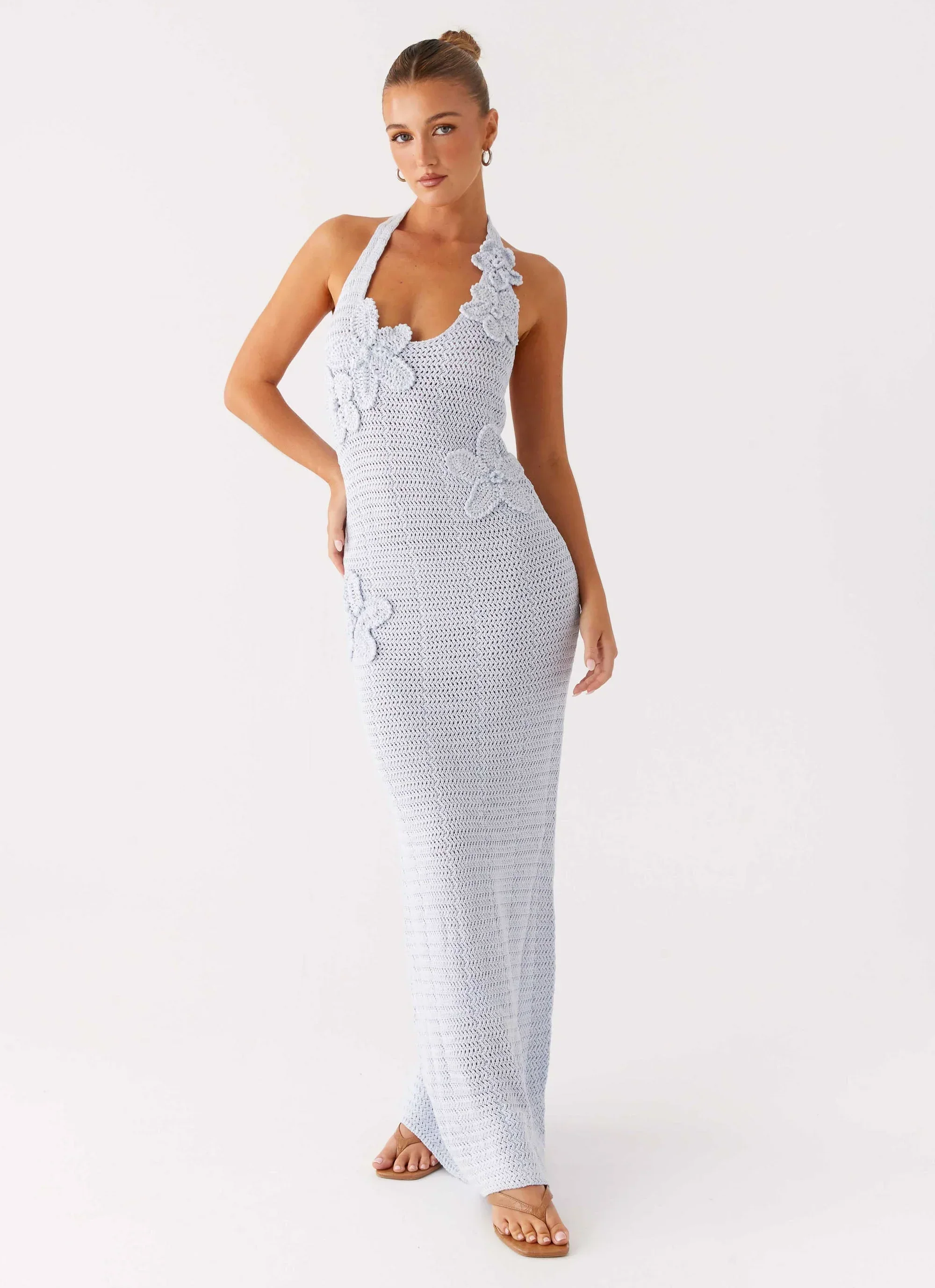 Novalee Flower Crochet Maxi Dress - Blue - luluinthesky