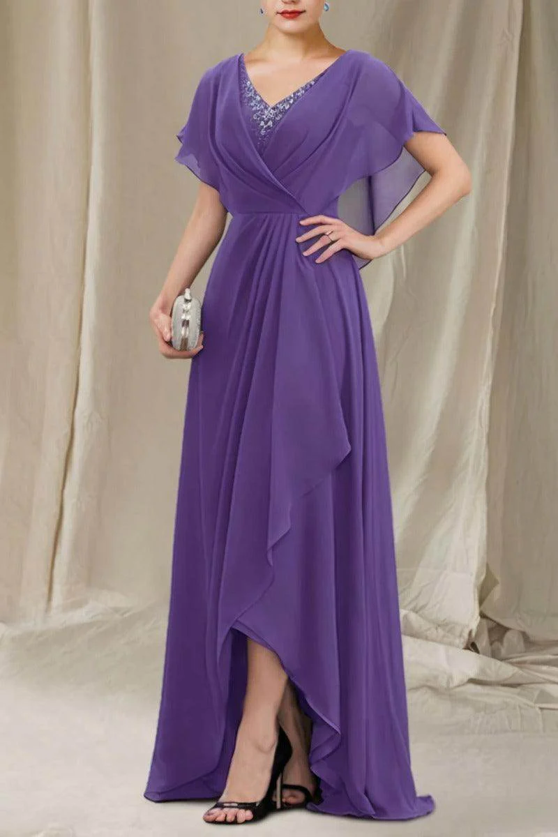 A-Line Sweep-Brush Train Chiffon Mother Dress CM0080