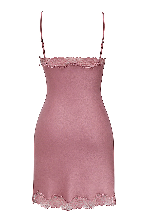 Rose Pink Satin & Lace Slip Dress
