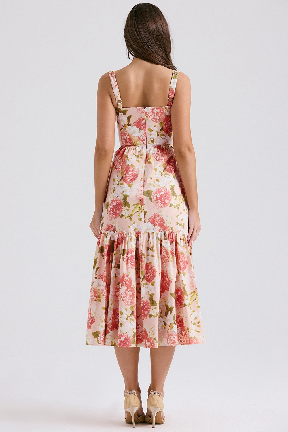 Pink Peony Print Cotton Midi Sundress