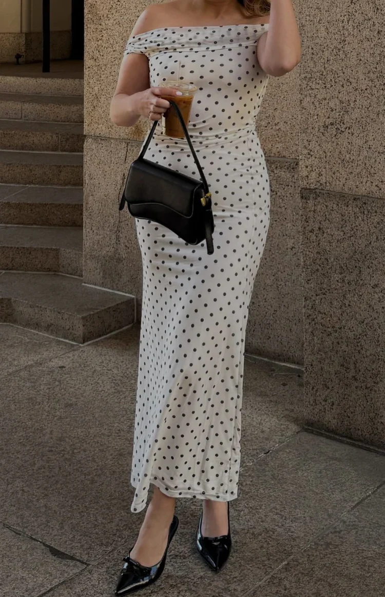 Cole White Polka Mesh Maxi Dress