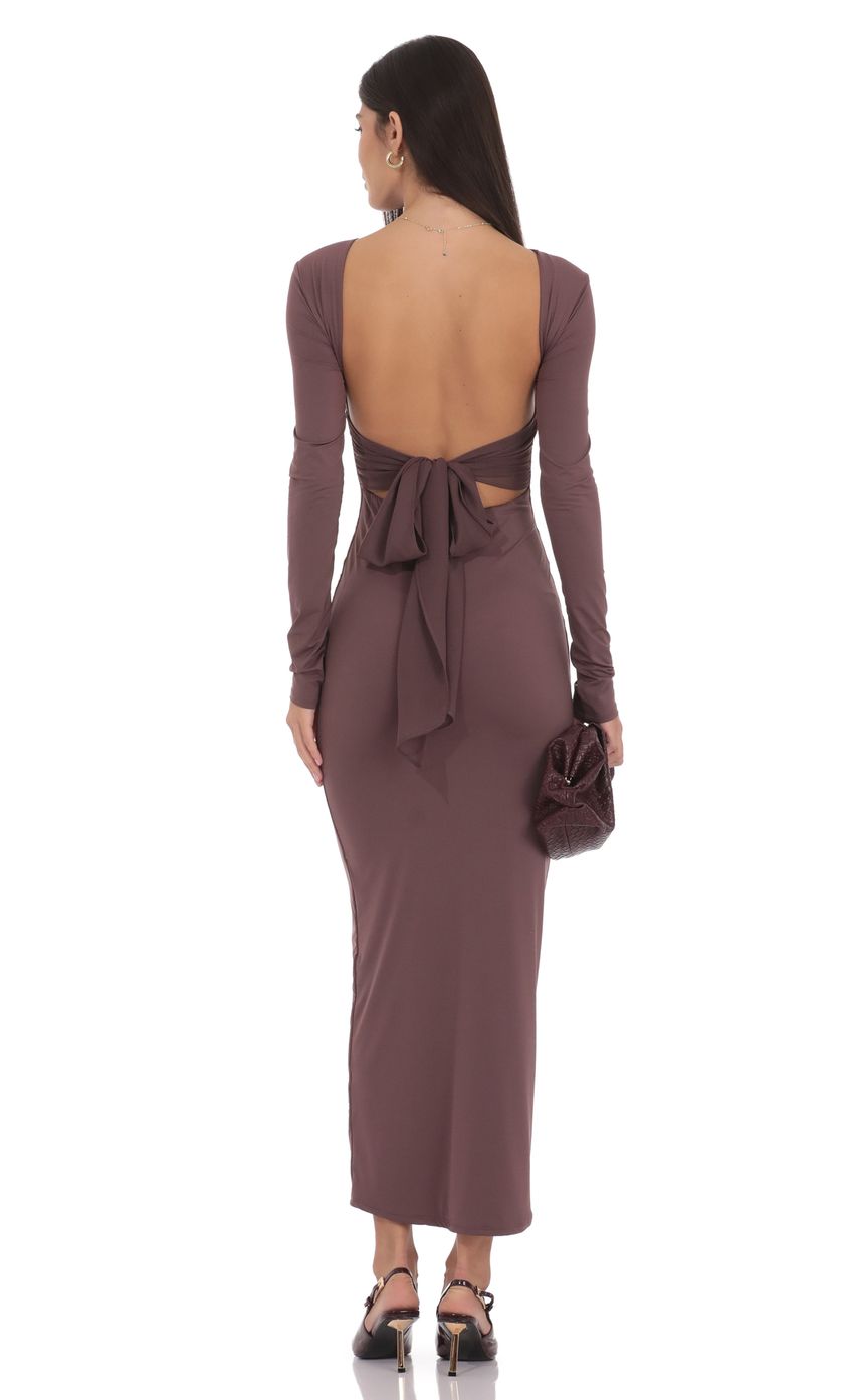 Open Back Bow Maxi Dress in Ash Brown