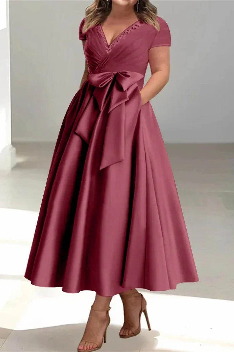 A Line V-Neck Mother of the Bride Dresses with Pockets CM0350