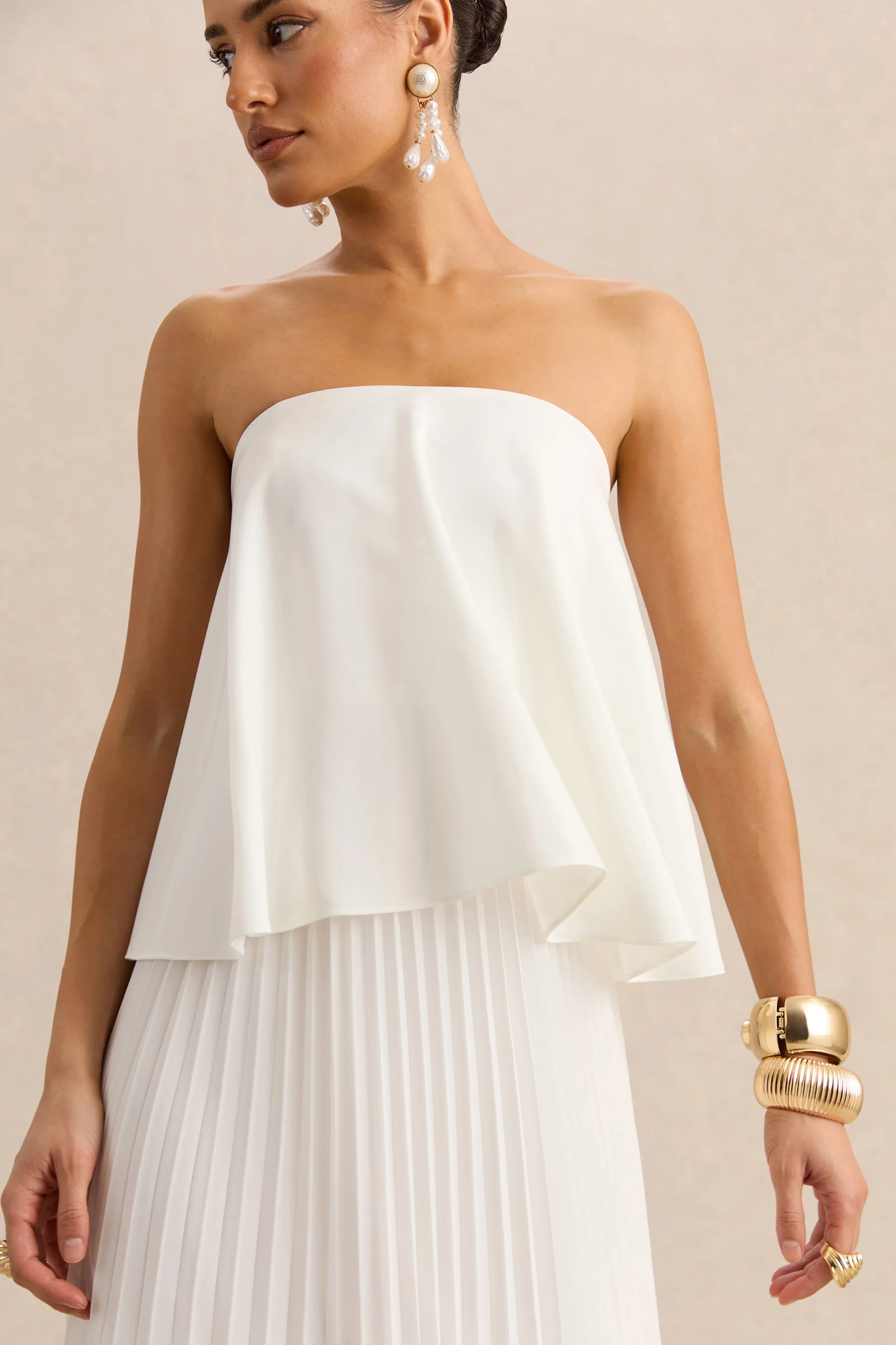 Saralyn White Bandeau Maxi Dress With Pleated Skirt - luluinthesky
