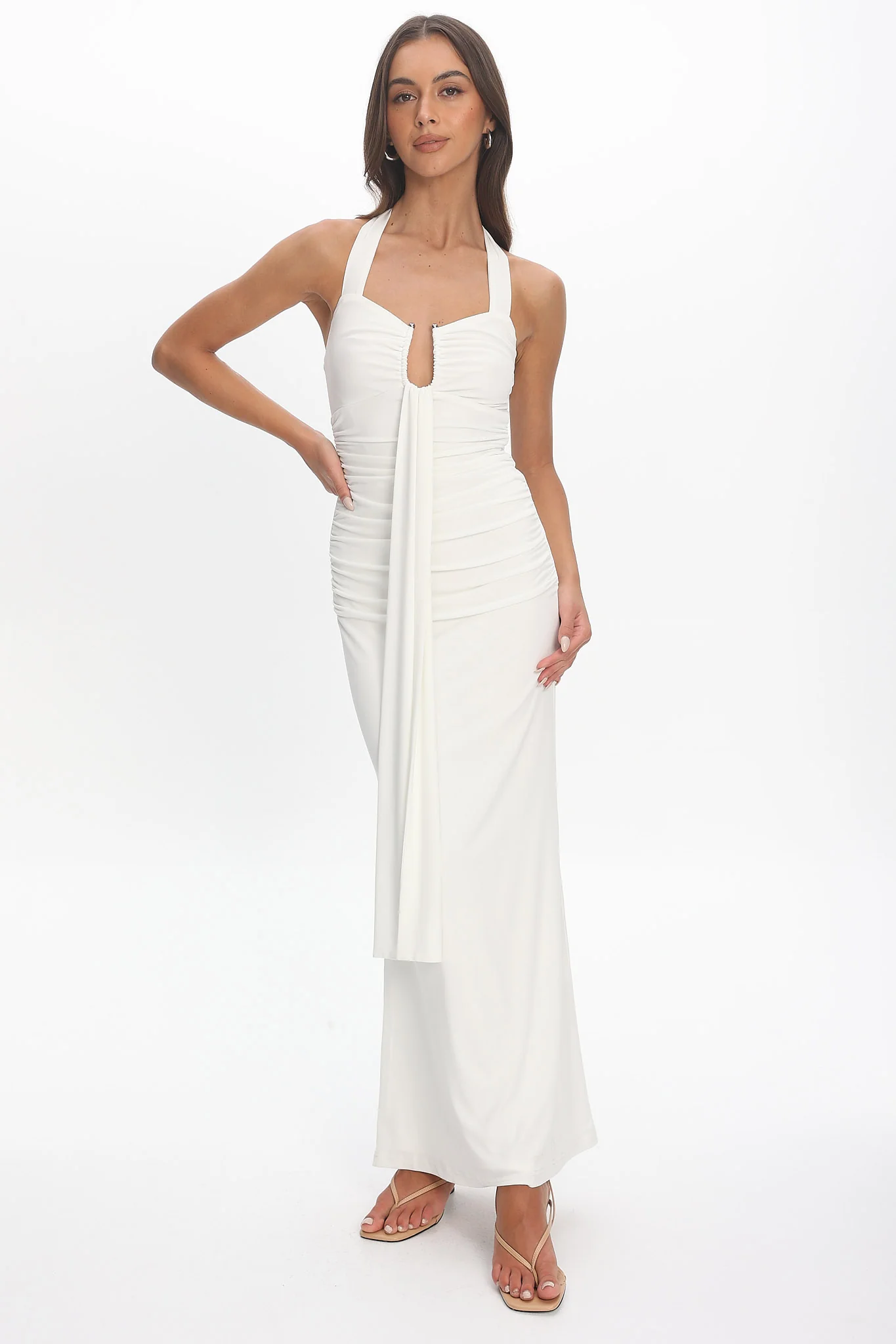 Opera Drape Bust Maxi Dress White - luluinthesky