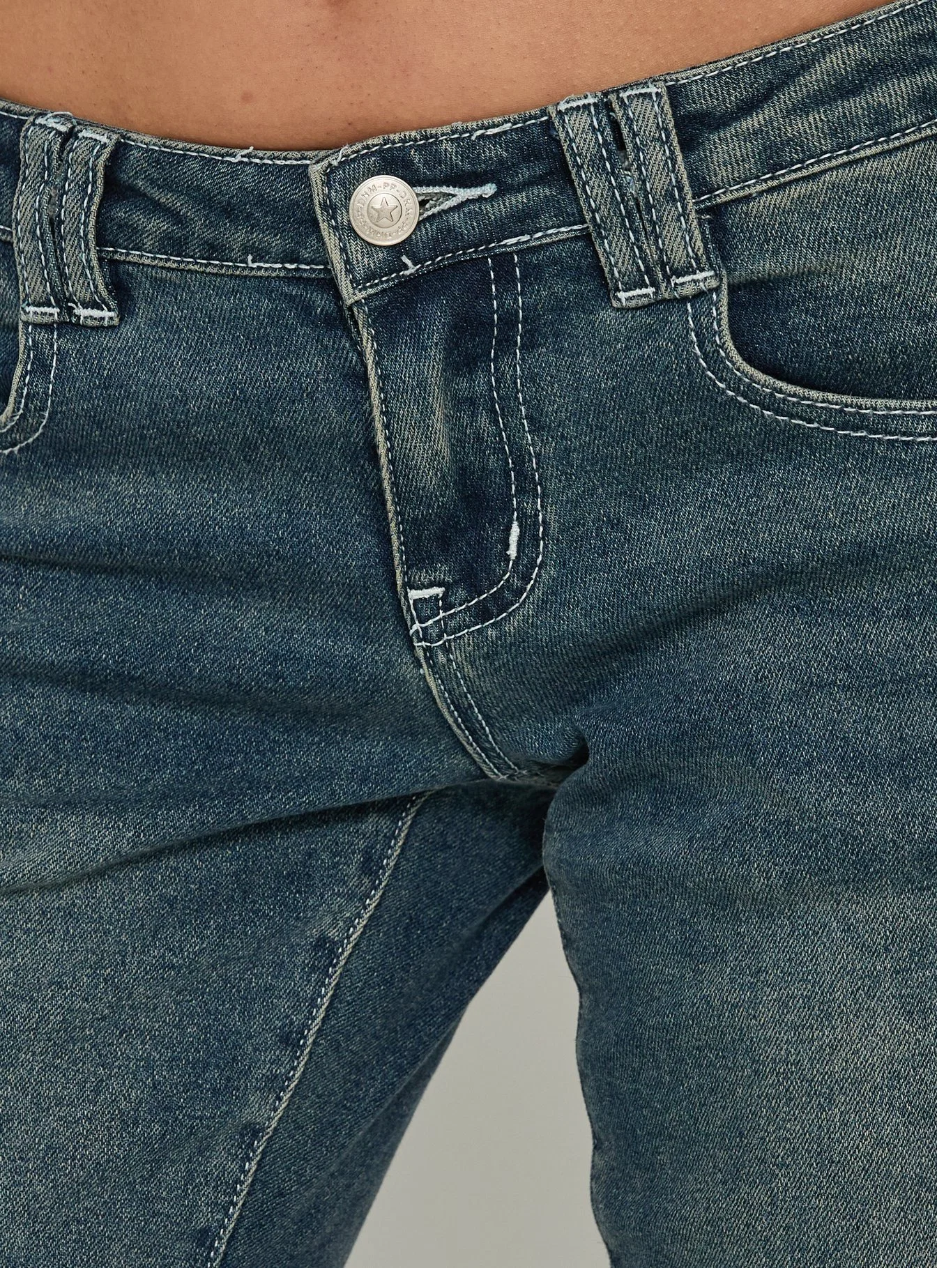 Clynee Ultra Low Rise Bootleg Jeans Dirty Blue - FASHION NOB