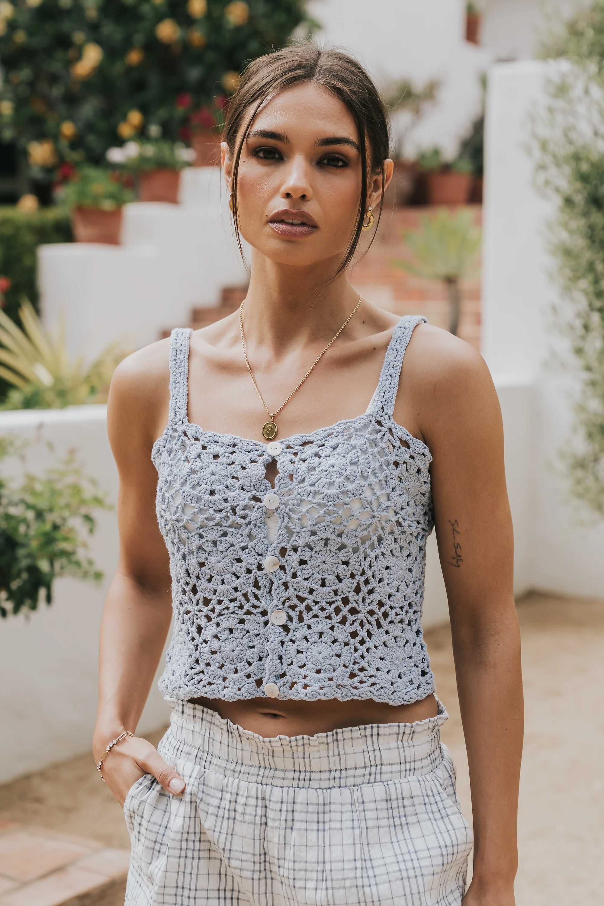 Marko Crochet Tank Top in Blue - FINAL SALE