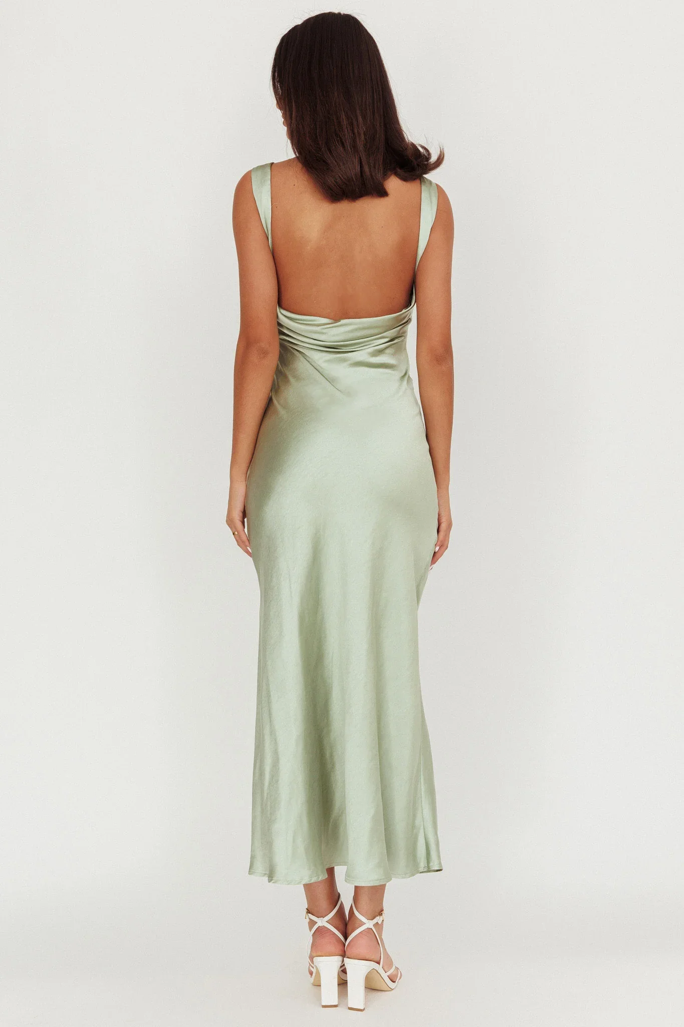 Carmine Satin Sleeveless Maxi Dress Sage