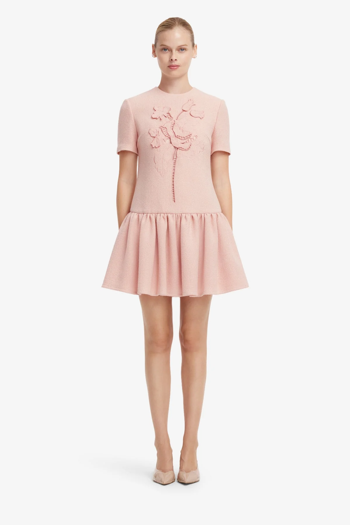 Joyce Appliqué Tweed Short Sleeve Mini Dress - Dusty Pink