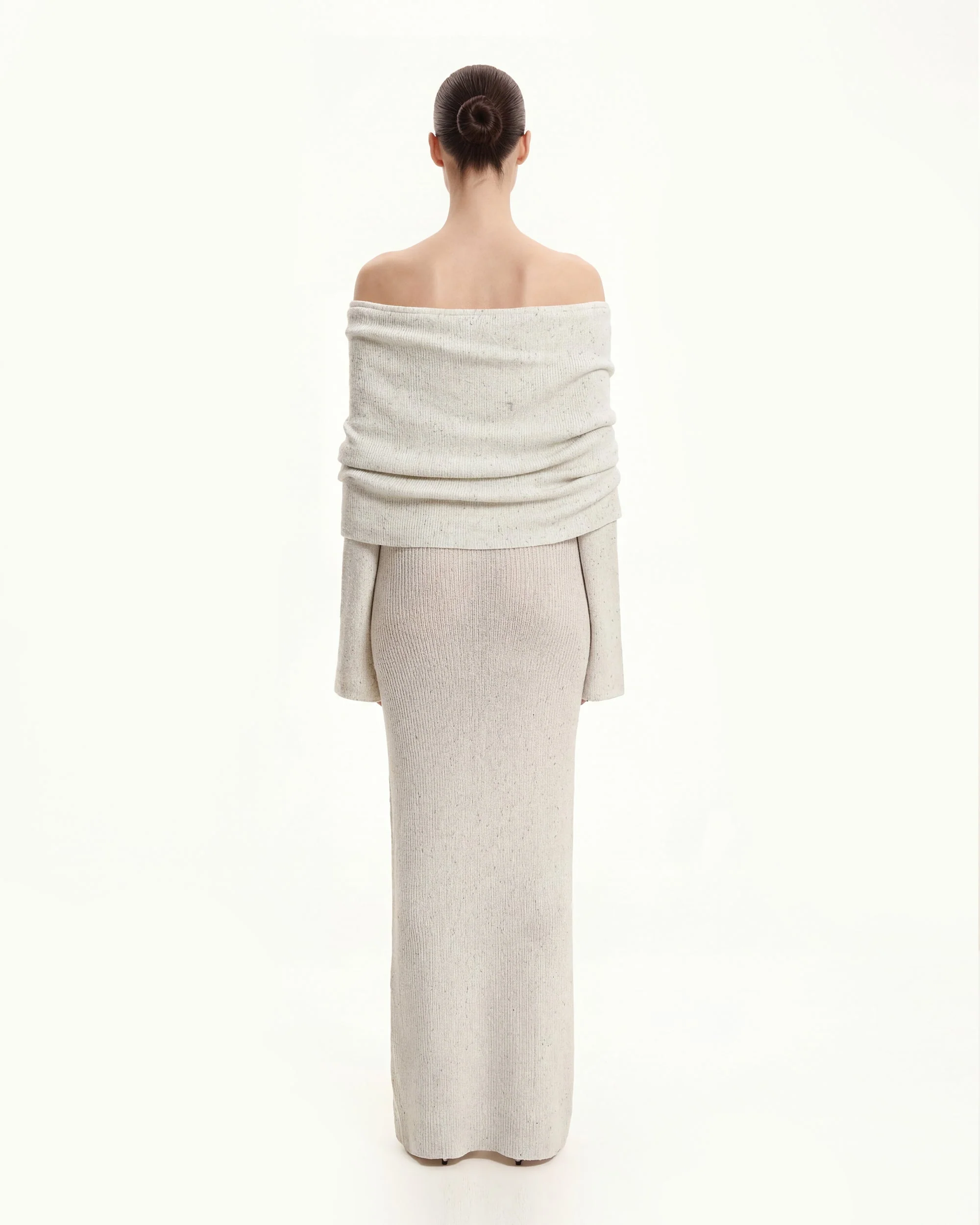 Knit Off-Shoulder Maxi Dress - Cream - FASHION NOB