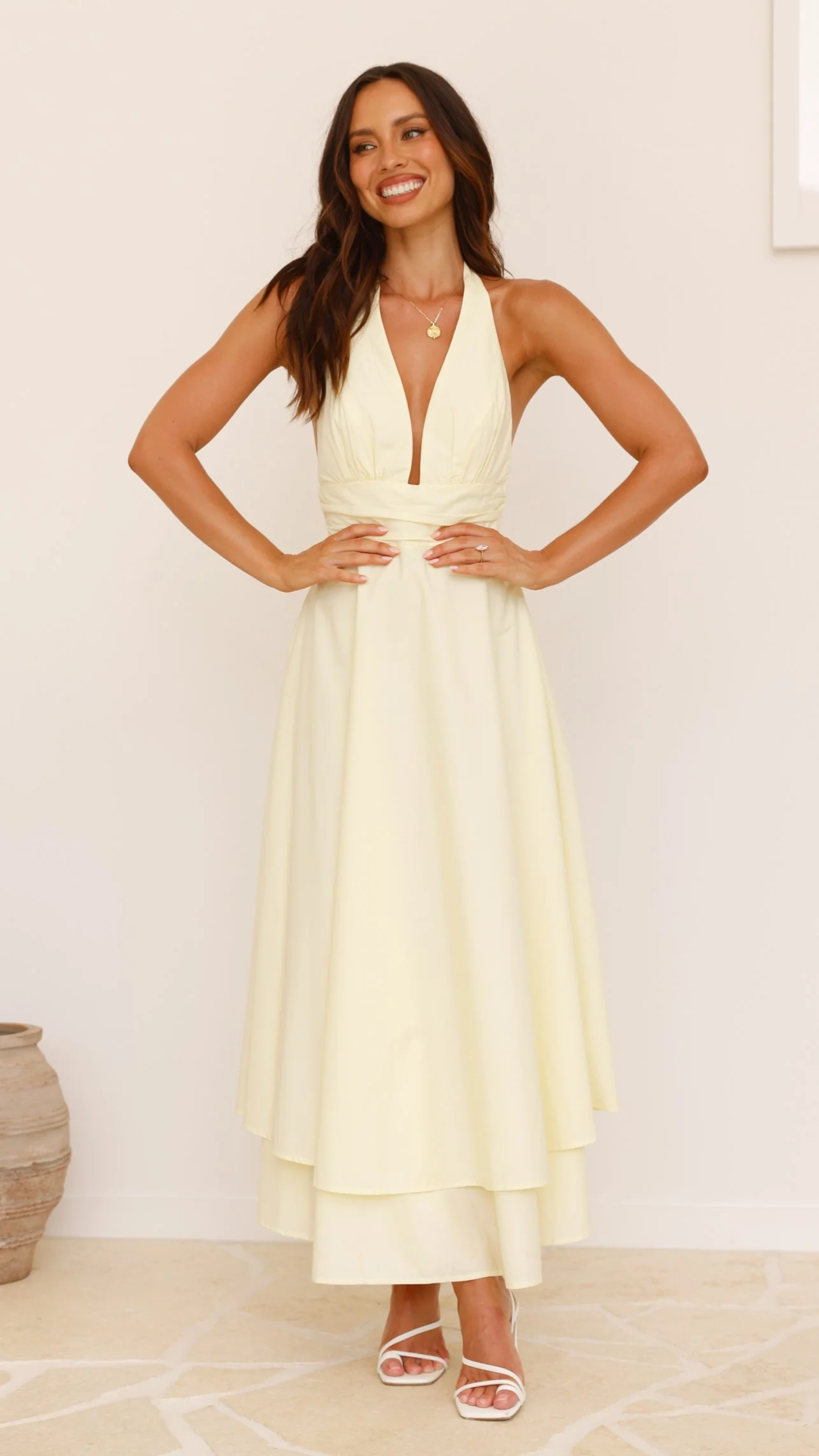 Kathy Halter Neck Maxi Dress - Lemon - luluinthesky