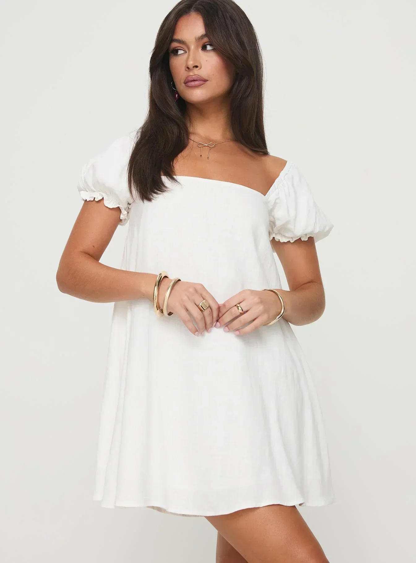 Beyond Linen Blend Mini Dress White - luluinthesky