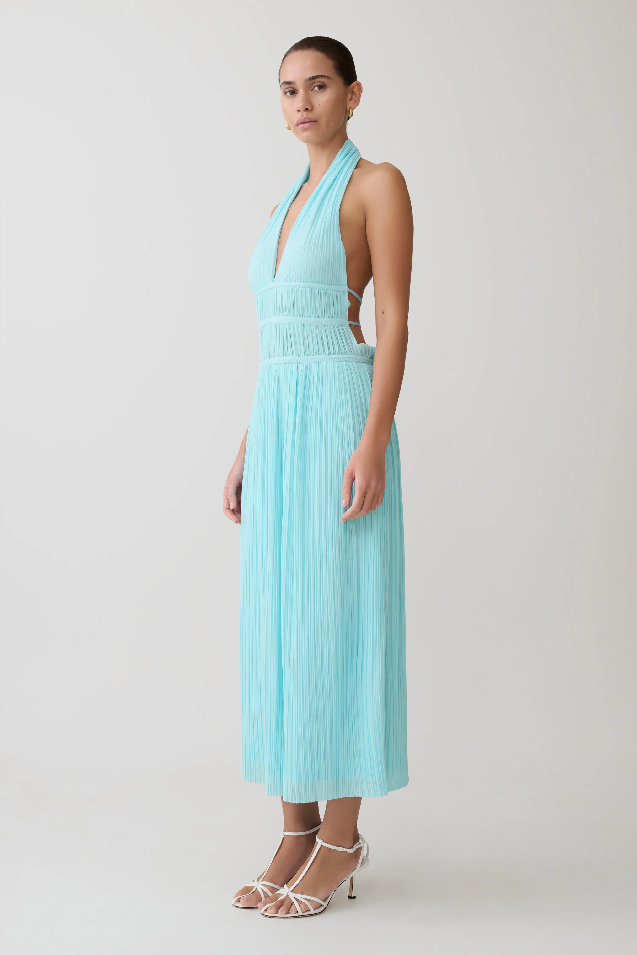 Thien Cowl Halter Midi Dress - Blue