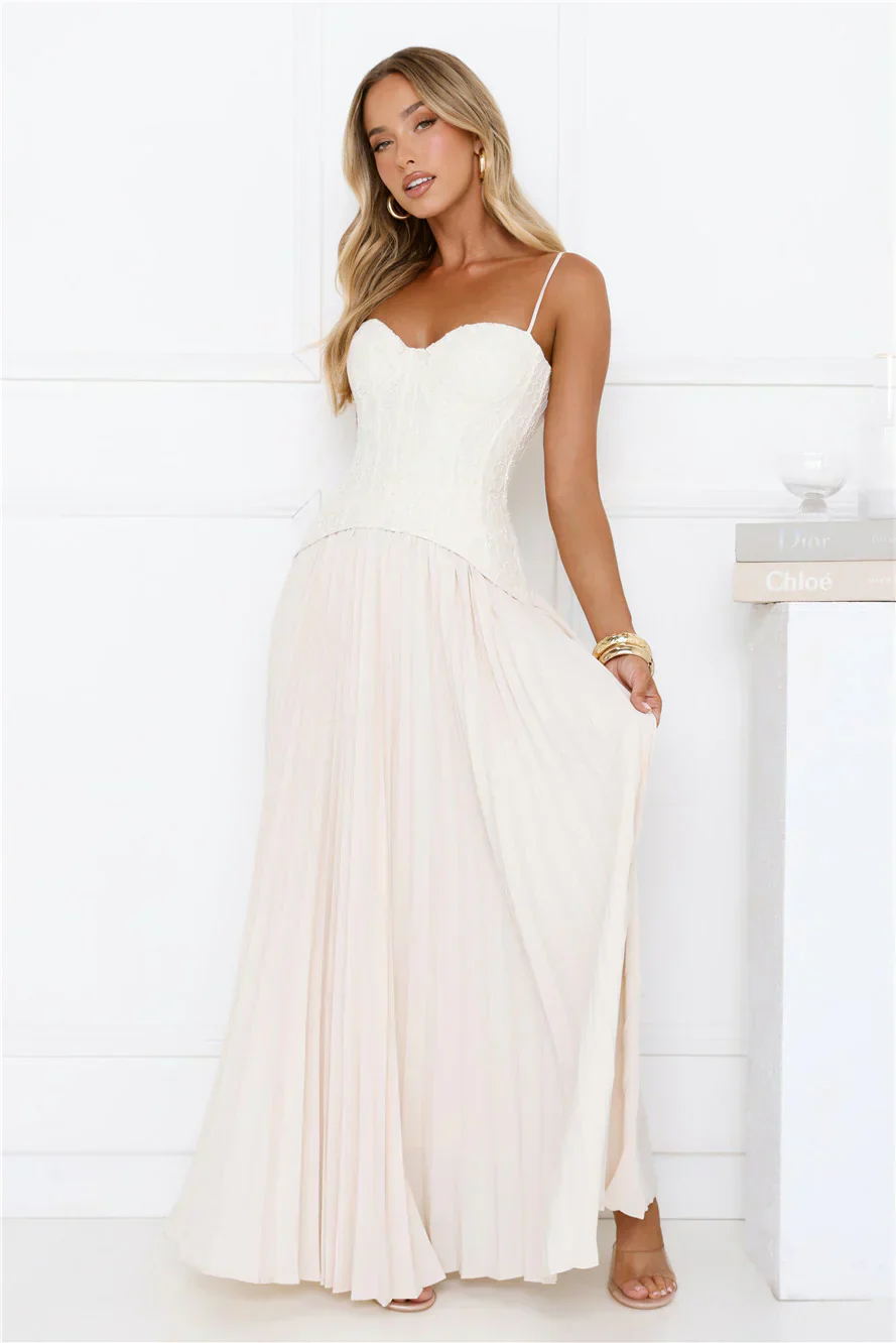 Antique Roses Lace Maxi Dress Cream