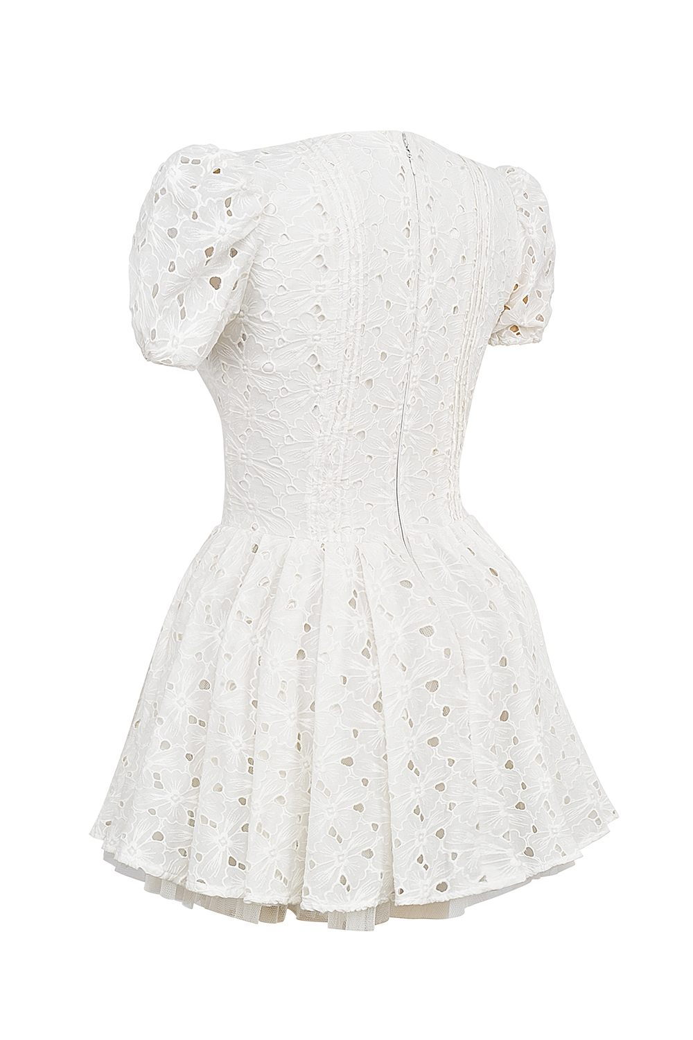 White Pleated Broderie Anglais Mini Dress