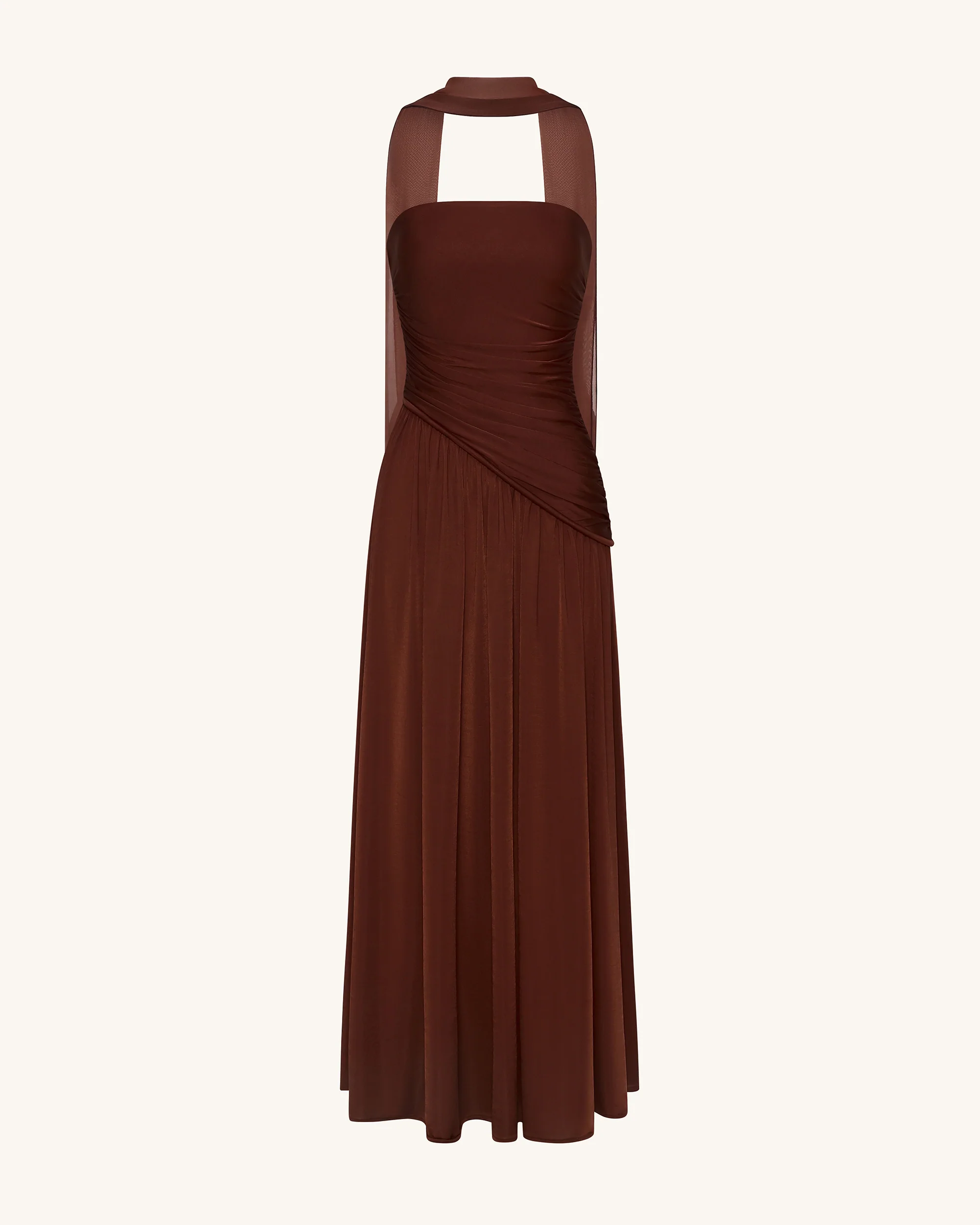 Ruched Panel Strapless Maxi Dress - Brown - FASHION NOB
