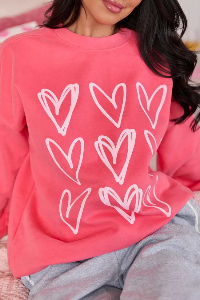 Sketched Hearts Light Red Graphic Sweatshirt