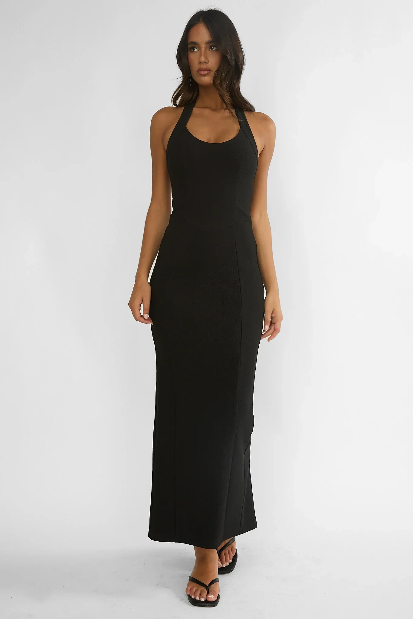 Shailyn Scoop Neck Halter Maxi Dress Black