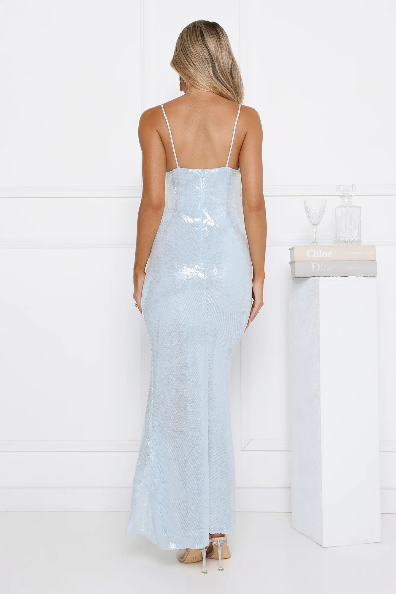 Glitter Bloom Sequin Maxi Dress Blue - luluinthesky