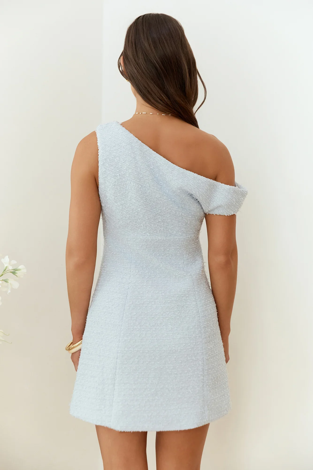 Dreaming Days Off Shoulder Mini Dress Blue