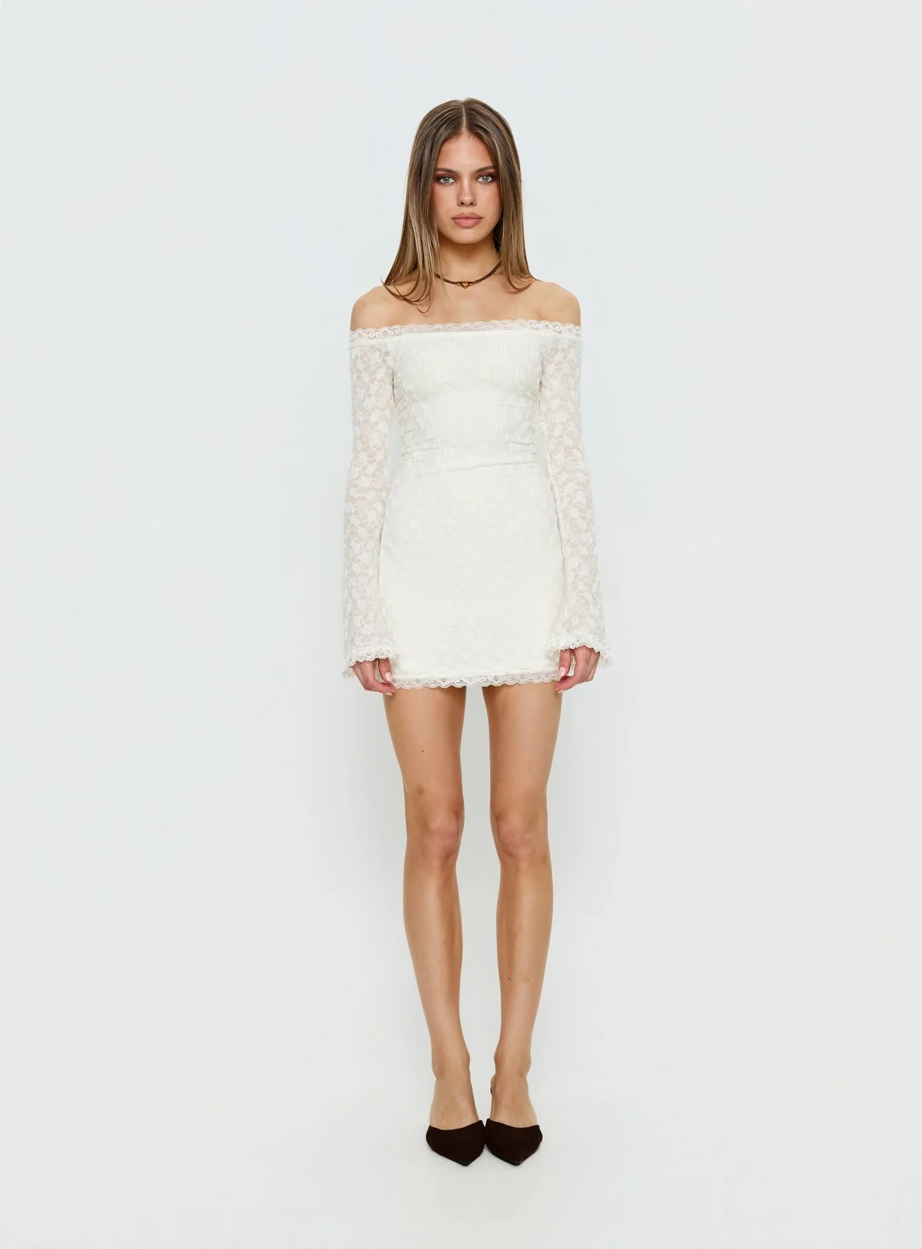 Avenues Long Sleeve Lace Mini Dress White - luluinthesky