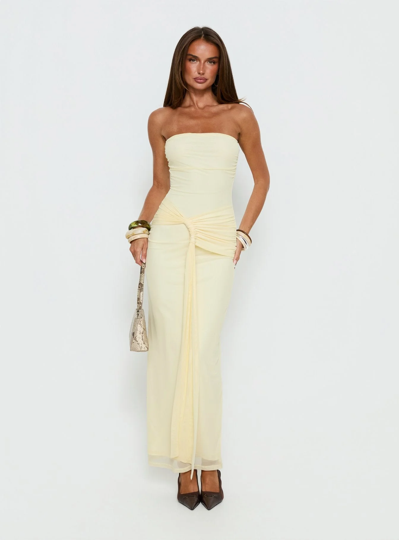 Senora Strapless Drape Maxi Dress Lemon
