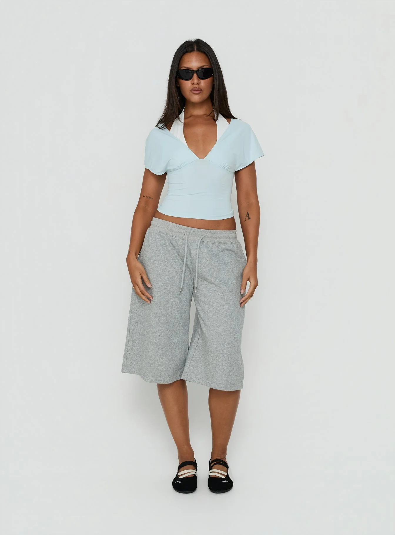 Beea Layered Halter Short Sleeve Top Blue / White