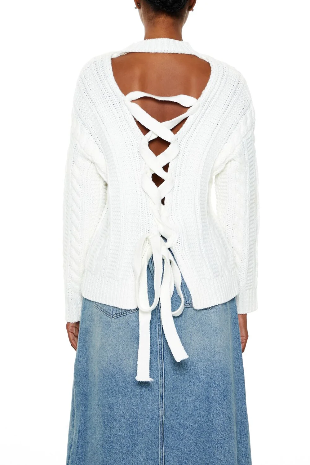 Lace-Back Cable Knit Sweater